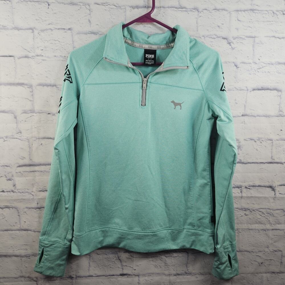 Victoria's Secret Pink Small Heathered Mint Green Quarter Zip Pullover Top